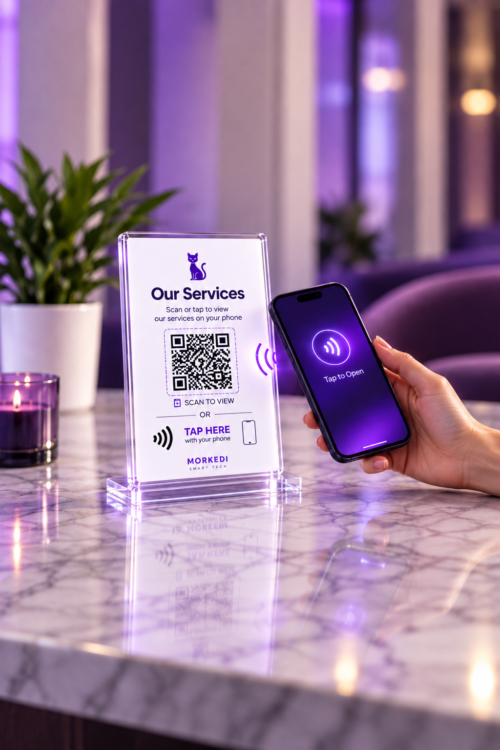 Customer tapping a Morkedi smart product